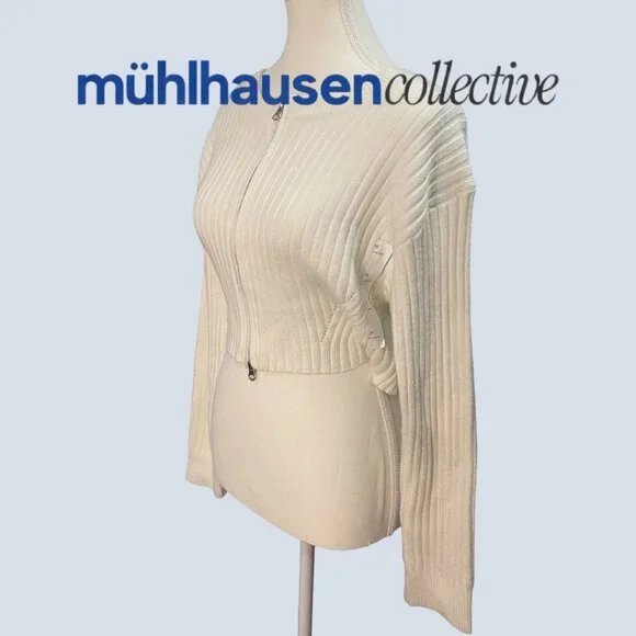 Wild Fable White Ribbed Zip-Up Cropped Cardigan - Picture 2 of 4